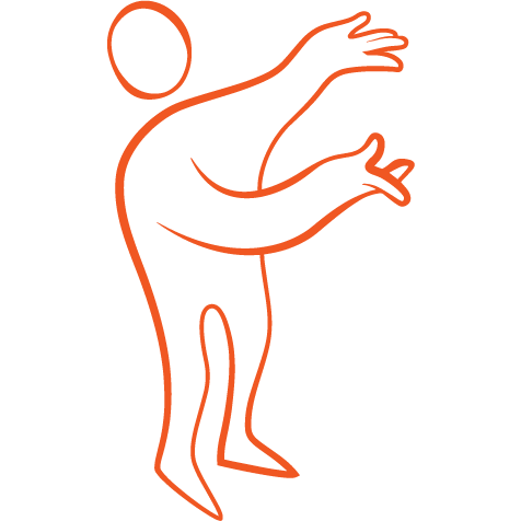 Orange illustration figur som gör presentations-gest.