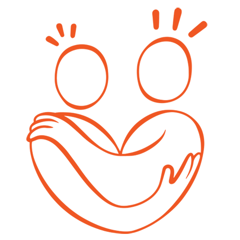 Orange illustration två figurer kramar om varandra.